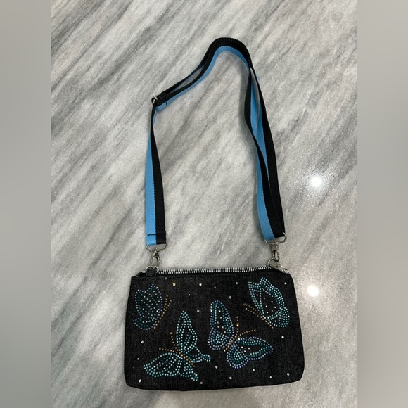 Brighton Denim VIP Crossbody Rhinestone Butterfly Bag - Picture 1 of 6